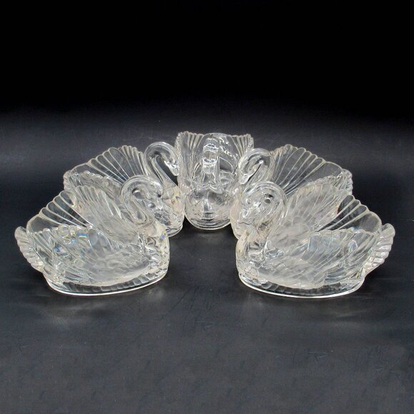 Vintage Regaline Swans Set of 5 Clear Crystal Acrylic 5.75" Planters Dishes - Picture 10 of 10